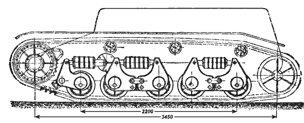 Схема смешанной подвески французского танка Рено R-35