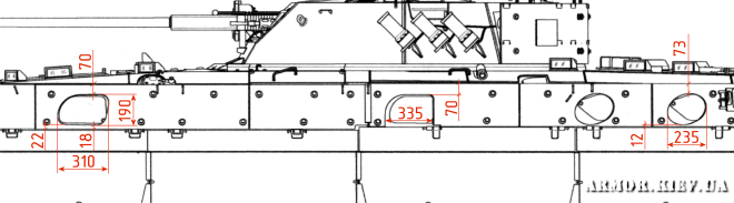 Размеры вырезов под бойницы в дополнительном бронировании БМП-2Д