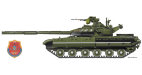 Основной боевой танк Т-64У (объект 447АМ-1) в парадной окраске. 24 августа 1999 года находился в резерве парадного расчета, по Крещатику проходили Т-64БМ2. Эмблема Сухопутных войск Украины выполнена в виде наклейки. © Alex Lee